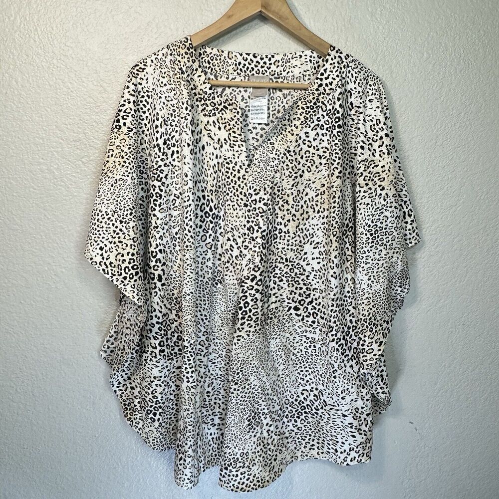 Chicos Top Women 4 Leopard Print Tunic XXL Blouse Flowy Elegant Party Travel